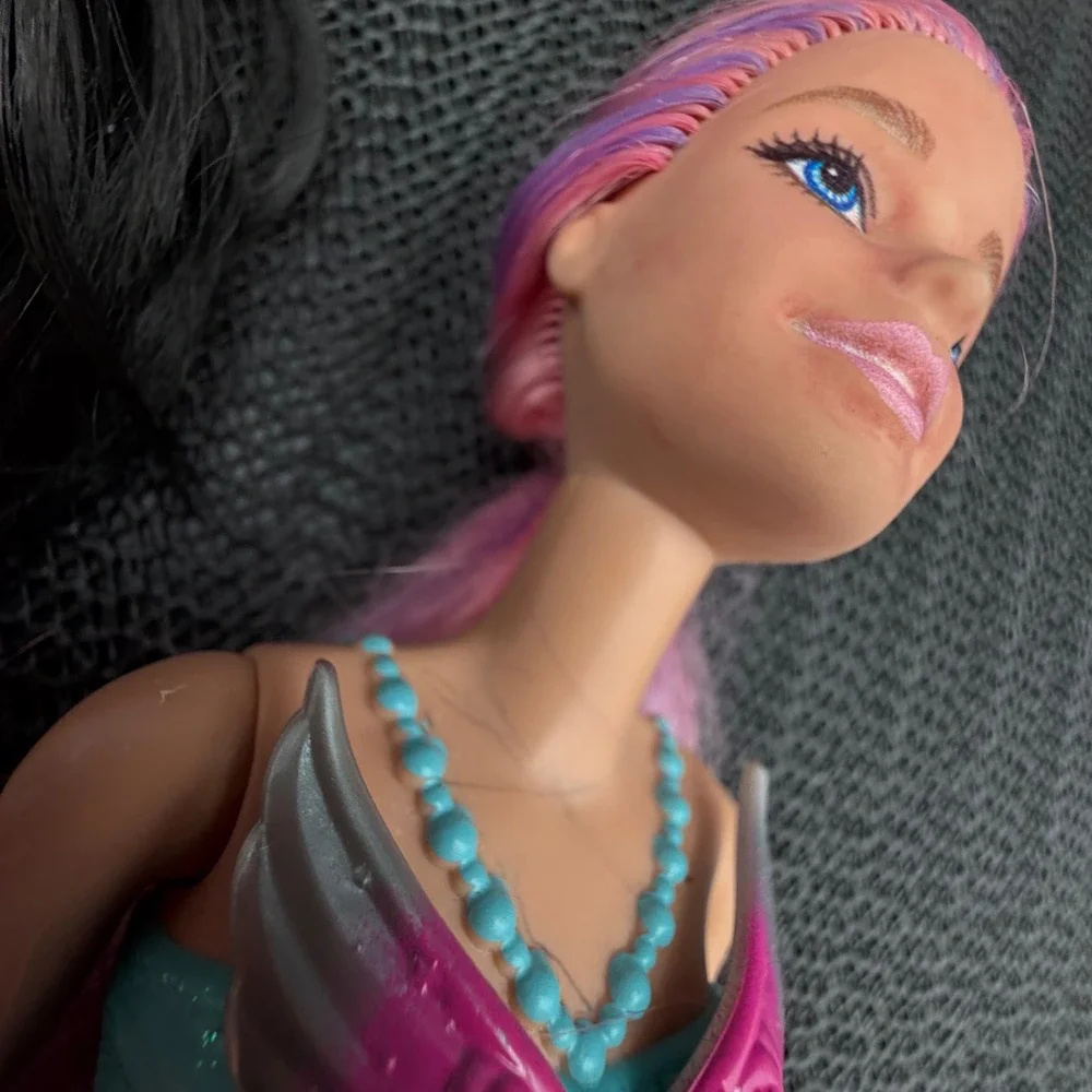 Mattel Barbie Doll Lot of 2 Molded Swimsuit Pink Hair HLC32 Black Hair GHW38